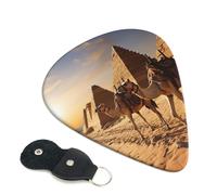 Egypt Camels Guitar Picks 6 Pcs, 0.46mm Thickness Celluloid Plectrum with Leather Picks Holder, Personalized Guitar Pick for Bass Electric Acoustic Guitars Lovers Gift