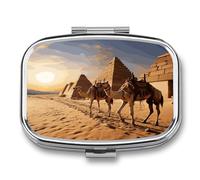 Egypt Camels Pill Box Medicine Pill Organizer Small Pill Case Travel Pill Container Portable Pill Case for Pocket 2 Compartment Pill Holder Pill Boxes for Travel