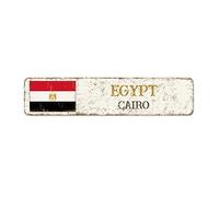 Egypt Country Souvenir Metal Signs City Souvenir Cairo Metal Art Sign National Flag Egypt Rustic Vintage Porch Signs Quality Aluminum Sign for Bedroom Yard Garage Garden 18x4in