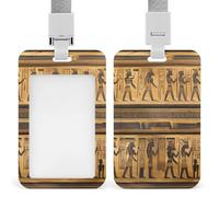 Egypt Hieroglyphics Retractable ID Badge Holder with Lanyard - Vertical Badge Reel,Keychain Clip,Name Tag Id Card Holder Protector for Nurse Officer Teacher Security Staff Women Men