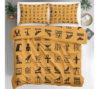 Egypt Tribal Duvet Cover - Egyptian Hieroglyphs Bedding - Yellow Black Bed Set Single Size 2 Piece - Reversible Soft Microfiber Quilt Cover 1 Pillowcase, Zipper Closure & Corner Ties, 140x200 Ch28