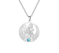 Egyptian Anubis Necklace Ankh Cross Goddess Isis Wing Scarab Wicca Pagan Gemstone Pendant Magic Power Amulet Ancient Egypt God Mythology Jewelry Gift Women Men (silver)
