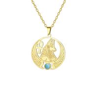 Egyptian Anubis Necklace Ankh Cross Goddess Isis Wing Scarab Wicca Pagan Gemstone Pendant Magic Power Amulet Ancient Egypt God Mythology Jewelry Gift Women Men (gold)