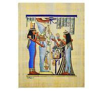 Egyptian Authentic Papyrus Hand Painted Painting Original Paper Pharaoh Ancient Ramses Ramsis Carination Cartouche Cane Queen Horus Ankh Pharaohs Scroll Papyri Hieroglyphic ( 16" x 12" / 40 x 30 cm )