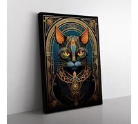 Egyptian Cat Art Nouveau Art Canvas Print for Living Room Bedroom Home Office Décor, Wall Art Picture Ready to Hang, 76x50 cm (30x20 Inch)