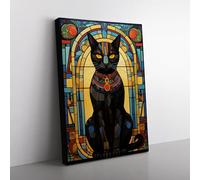 Egyptian Cat Art Nouveau Art No.2 Canvas Print for Living Room Bedroom Home Office Décor, Wall Art Picture Ready to Hang, 76x50 cm (30x20 Inch)