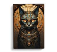 Egyptian Cat Art Nouveau Art No.3 Canvas Print | Gallery Wrapped 30mm Frame Wall Decor | 30x20 inches | Ready to Hang | Contemporary Animals Picture | Living Room Bedroom Lounge Office