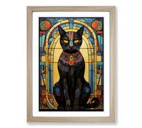 Egyptian Cat Nouveau No.2 Framed Wall Art Print, Ready to Hang Picture for Living Room Bedroom Home Office, Oak A2 (48 x 66 cm)