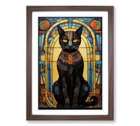 Egyptian Cat Nouveau No.2 Framed Wall Art Print, Ready to Hang Picture for Living Room Bedroom Home Office, Walnut A2 (48 x 66 cm)