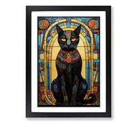 Egyptian Cat Nouveau No.2 Framed Wall Art Print, Ready to Hang Picture for Living Room Bedroom Home Office, Black A2 (48 x 66 cm)