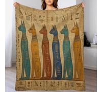Egyptian Cat Row Throw Blanket Ancient Pattern Warm Flannel Reading Nook