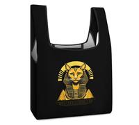Egyptian Cat Sphinx Funny Ancient Egypt Fashion Reusable Shopper Bags Washable Folding Heavy Duty Grocery Tote Bag for Beach Holiday Travel