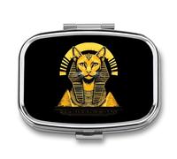 Egyptian Cat Sphinx Funny Ancient Egypt Travel Pill Organizer Small Square Metal Portable Medicine Case Box for Purse Pocket