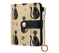 Egyptian Cats Beige Print Small Women Wallet Bifold RFID Blocking Leather Compact Card Holder with Zipper Coin Pocket Purse for Girls Women Ladies