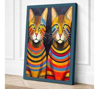 Egyptian Cats in Gold Art Canvas Wall Art Print 18x12 Inch (46 x 30 cm)