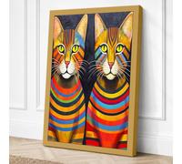 Egyptian Cats in Gold Art Canvas Wall Art Print 36x24 Inch (91 x 61 cm)