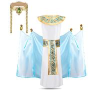 Egyptian Costumes for Girls Cleopatra Costume Accessories Kit Ancient Egyptian Costume for Kids Fancy Blue Dress Mardi Gras Masquerade Party Cosplay Costume for Children, 6 to 8 Years