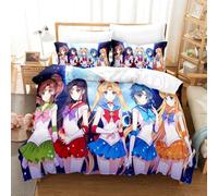Egyptian Cotton 120 Thread Counts Duvet Cover Sailor Moon Bedding Bed Set with Pillowcases Machine Washable Metal Zipper (200x200cm(Double),Usagi Tsukino 01)