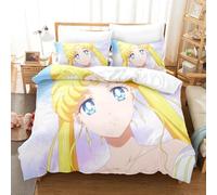 Egyptian Cotton 120 Thread Counts Duvet Cover Sailor Moon Bedding Bed Set with Pillowcases Machine Washable Metal Zipper (135x200cm(Single),Usagi Tsukino 02)