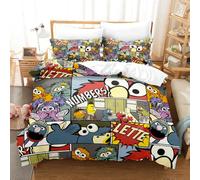 Egyptian Cotton 120 Thread Counts Duvet Cover Sesame Street Bedding Bed Set with Pillowcases Machine Washable Metal Zipper (135x200cm(Single),SS 03)