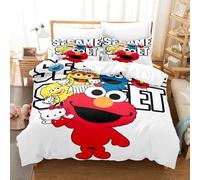 Egyptian Cotton 120 Thread Counts Duvet Cover Sesame Street Bedding Bed Set with Pillowcases Machine Washable Metal Zipper (135x200cm(Single),SS 02)