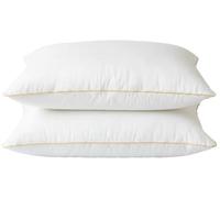 Egyptian Cotton Bed Pillow 2 Pack Hollow Fiber Filled, Medium Support Sleeping Pillows with Hidden Zipper and Decorative Edge Hypoallergenic, Breathable, Down Alternative, Gold Edge, Pack of 2 Pillows