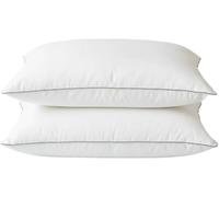 Egyptian Cotton Bed Pillow Pack of 2 Hollow Fiber Filled, Medium Support Sleeping Pillows with Hidden Zipper and Decorative Edge Hypoallergenic, Breathable, Down Alternative, Grey Edge - 2 Pack Pillow