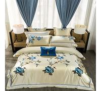 Egyptian Cotton Bedding Set 4/6pcs Satin Embroidery Duvet Cover Bedsheet Thick Bedspread Set (Color : A, Size : King size 4pcs) (A Queen size 6pcs)