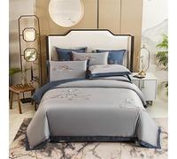 Egyptian Cotton Bedding Set 4Pcs Chinoiserie Chic Floral Embroidery Duvet Cover Bed Sheet Pillowcases (Color : A, Size : Queen size 4Pcs) (A King size 4Pcs)