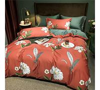 Egyptian Cotton Bedding Tropical Leaves Flowers Duvet Set Soft Queen Bed Sheet Quilt Cover Pillowcases (Color Size : (A King flat 4pcs)