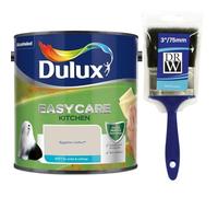 Egyptian Cotton Dulux Easycare Kitchen Matt Emulsion Paint 2.5L + 3" Emulsion Paint Brush - Grease & Stain Resistant, Washable Matt Finish, Durable Interior Paint for Kitchen Walls & Ceilings