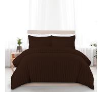 Egyptian Cotton Duvet Cover Bedding Set 400 Thread Count Satin Stripe Quilt Cover With Pillowcase Hotel Quality with Easy Closure (Chocolate, Single)