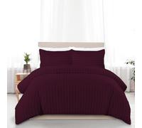 Egyptian Cotton Duvet Cover Bedding Set 400 Thread Count Satin Stripe Quilt Cover With Pillowcase Hotel Quality with Easy Closure (Plum, Double)