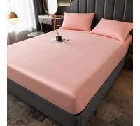 Egyptian Cotton Fitted Sheet 200 Thread Count Deep Pocket 30cm Soft Breathable Wrinkle-Resistant Luxury Bed Sheet White Grey Silver Pink Charcoal Single Double King Super (Pink, King)