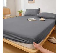 Egyptian Cotton Fitted Sheet 200 Thread Count Deep Pocket 30cm Soft Breathable Wrinkle-Resistant Luxury Bed Sheet White Grey Silver Pink Charcoal Single Double King Super (Charcoal, Super King)