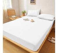Egyptian Cotton Fitted Sheet 200 Thread Count Deep Pocket 30cm Soft Breathable Wrinkle-Resistant Luxury Bed Sheet White Grey Silver Pink Charcoal Single Double King Super (White, Super King)