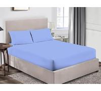 Egyptian Cotton Fitted Sheet 30CM/12 Inch Extra Deep Pocket 300 Thread Count Hotel Quality Cotton Soft, Fade & Wrinkle Resistant Fitted Bed Sheets (Blue, Single)