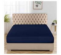 Egyptian Cotton Fitted Sheets Double - 300 Thread Count 30cm Deep Pocket Hotel Quality Bottom Sheet, Navy Blue 140x190cm