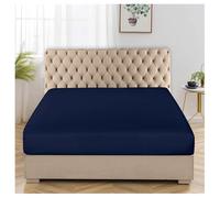 Egyptian Cotton Fitted Sheets King - 300 Thread Count 30cm Deep Pocket Hotel Quality Bottom Sheet, Navy Blue 150x200cm