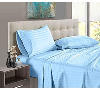 Egyptian Cotton Light Blue Stripe Bed Sheet Set 4 Piece - 400 Thread Count with Soft Deep Pocket of 38 CM in Fitted Sheet - Luxury Emperor Size Bedding Sheet Set.