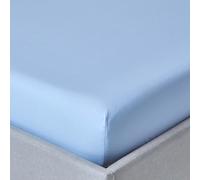 HOMESCAPES Light Blue Deep Fitted Sheet (12”) Double 200 TC 400 Thread Count Equivalent Pure Egyptian Cotton Bed Sheet with Fully Elasticated Skirt