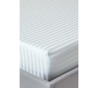 HOMESCAPES Blue Deep Fitted Sheet (12”) King 330 TC 500 Thread Count Equivalent Satin Stripe Pure Egyptian Cotton Bed Sheet with Fully Elasticated Skirt