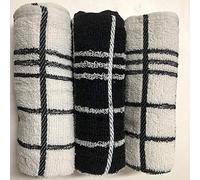 Egyptian Cotton Tea Towel Set Soft Combed Absorbent Home Collection Pack of 3, Black/White