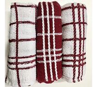 Egyptian Cotton Tea Towel Set Soft Combed Absorbent Home Collection Pack of 3, Red/White