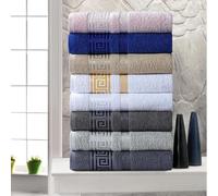 Egyptian Cotton Towel Set with Greek Border Design for Everyday Use, Unisex Resistant/White/2 Face Towels (30x30 cm)
