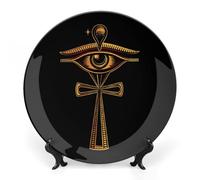 Egyptian Eye of Horus Ankh Egypt Archaeologist Ceramic Decorative Plates for Display Ornaments with Stand for Kitchen Home Decor 7inch