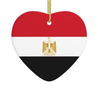 Egyptian Flag Ceramic Christmas Heart Pendant, The Pottery Piece is Available with Silk Thread