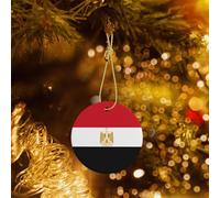 Egyptian Flag Patterned Round Ceramic Ornaments Christmas Tree Hanging Decorations Souvenirs Gifts for Family and Friends