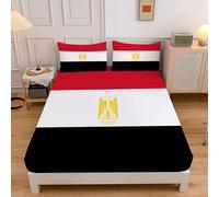 Egyptian Flag Print Fitted Sheets For King Bed, Vintage Eagle Microfiber Fitted Bed Sheets Soft Breathable Fade Resistant Bedding With Deep Pocket 30 Cm, Red And Black