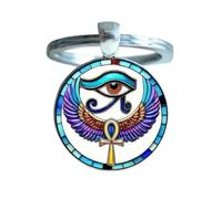 Egyptian God Horus Eye Cabochon Bag Key Ring, silver, One size